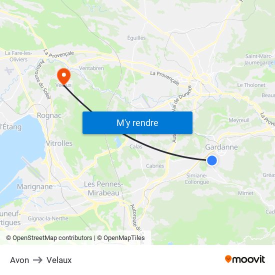 Avon to Velaux map