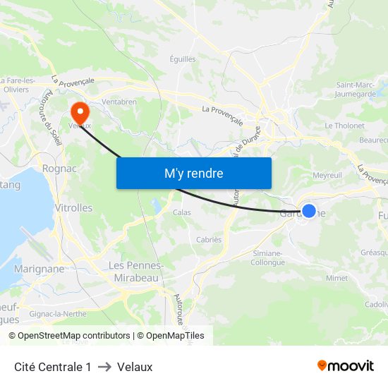 Cité Centrale 1 to Velaux map