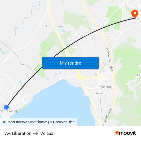 Av. Libération to Velaux map