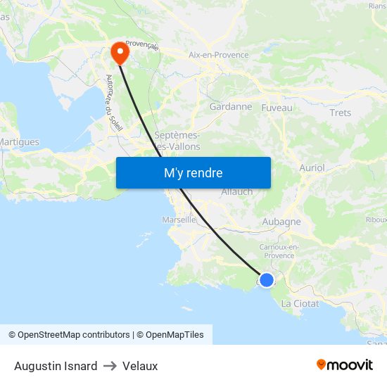 Augustin Isnard to Velaux map