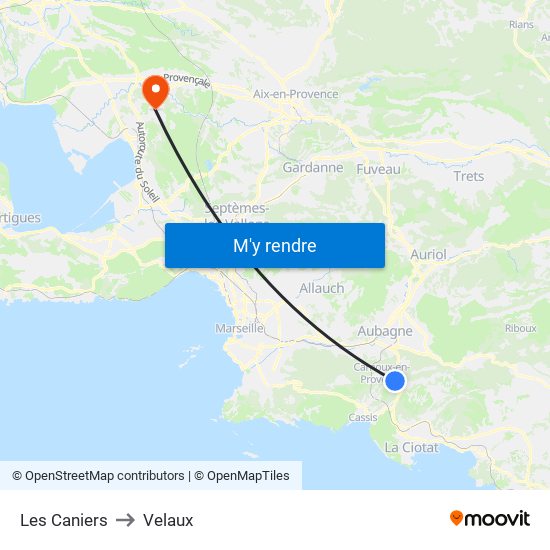 Les Caniers to Velaux map