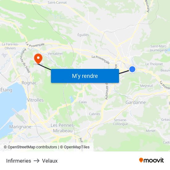 Infirmeries to Velaux map