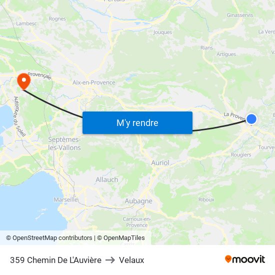 359 Chemin De L'Auvière to Velaux map