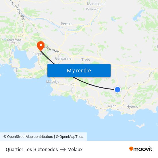Quartier Les Bletonedes to Velaux map