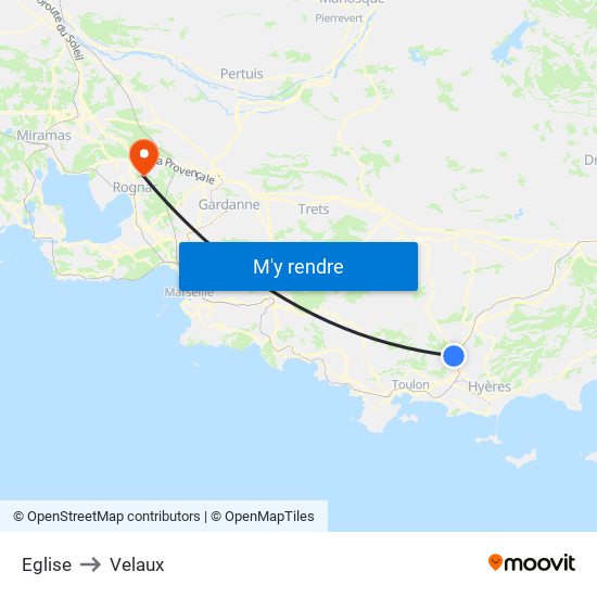 Eglise to Velaux map