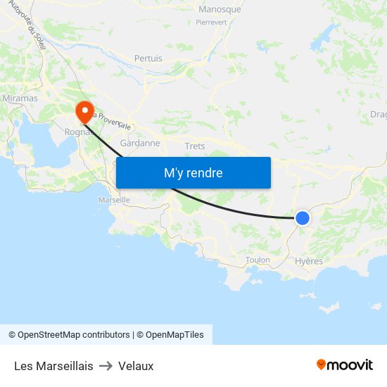 Les Marseillais to Velaux map