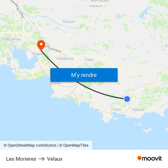 Les Morieres to Velaux map