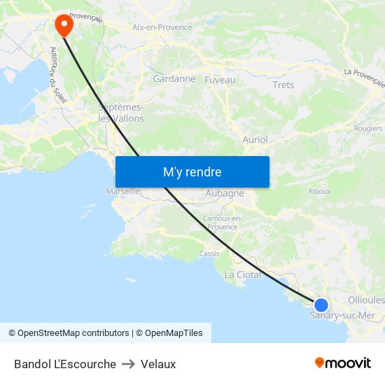 Bandol L'Escourche to Velaux map