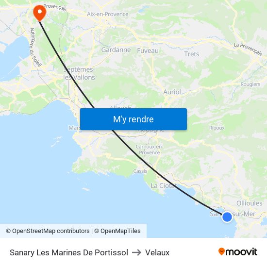 Sanary Les Marines De Portissol to Velaux map