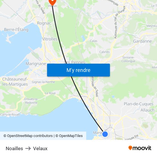 Noailles to Velaux map