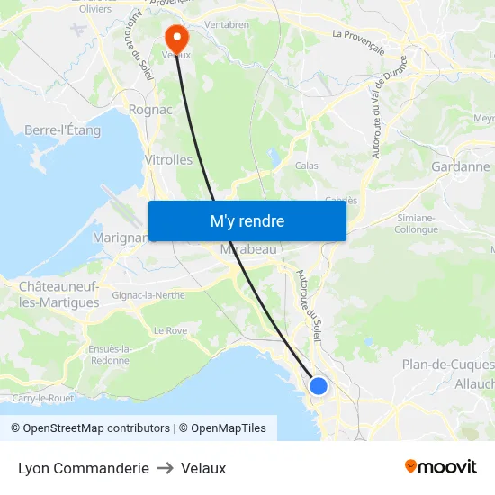 Lyon Commanderie to Velaux map