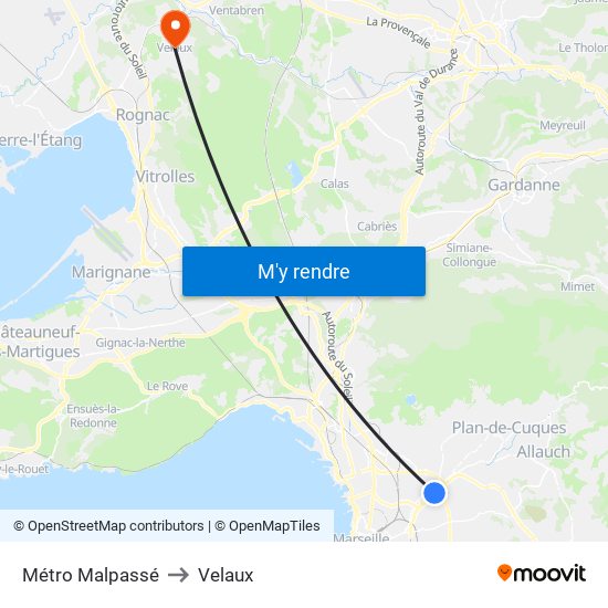 Métro Malpassé to Velaux map