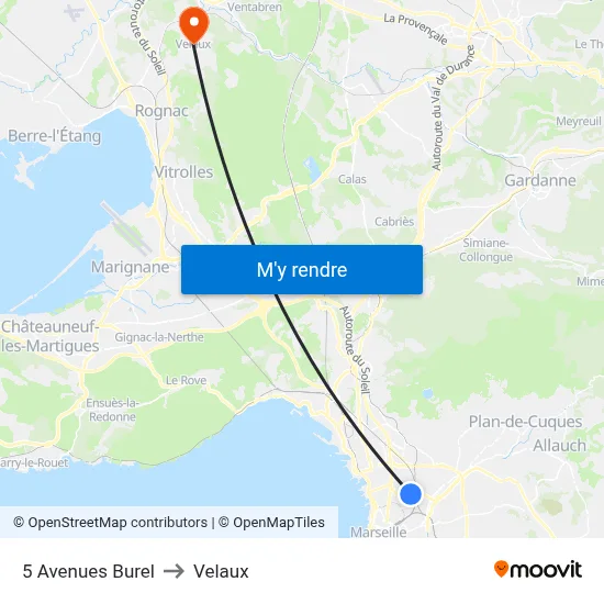 5 Avenues Burel to Velaux map