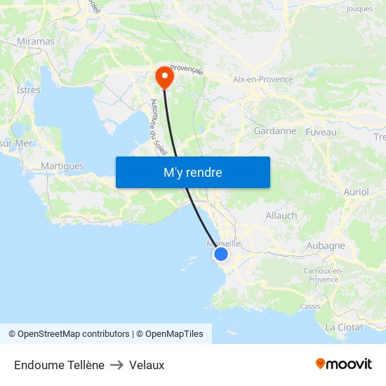 Endoume Tellène to Velaux map