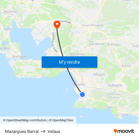 Mazargues Barral to Velaux map