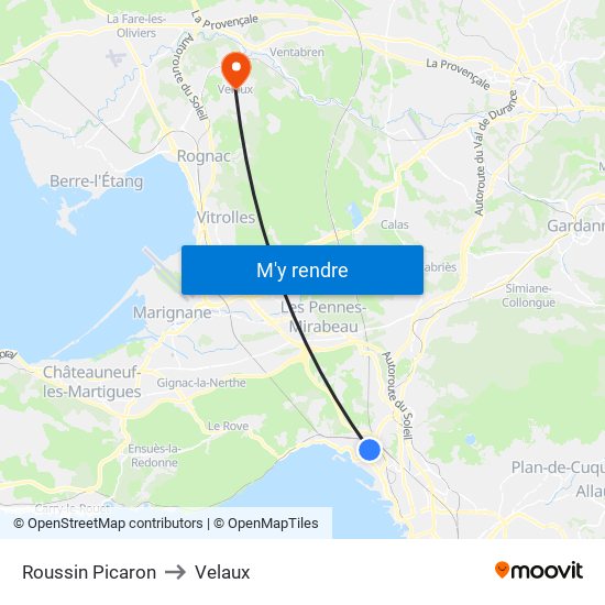 Roussin Picaron to Velaux map