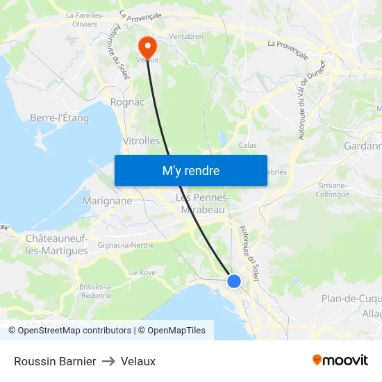 Roussin Barnier to Velaux map