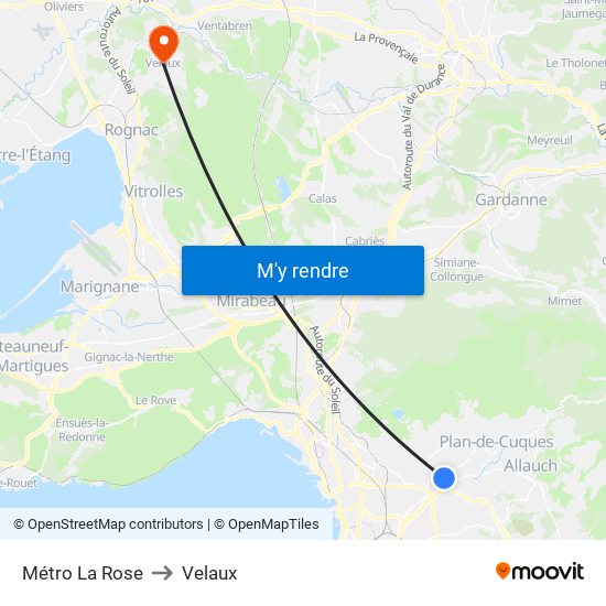 Métro La Rose to Velaux map