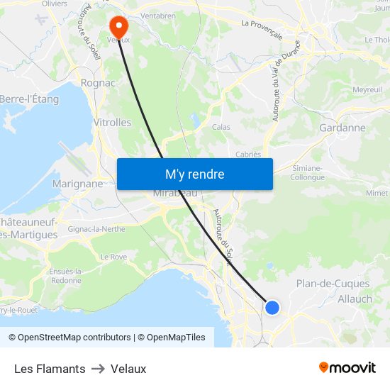 Les Flamants to Velaux map