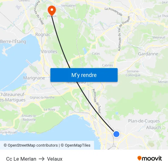 Cc Le Merlan to Velaux map