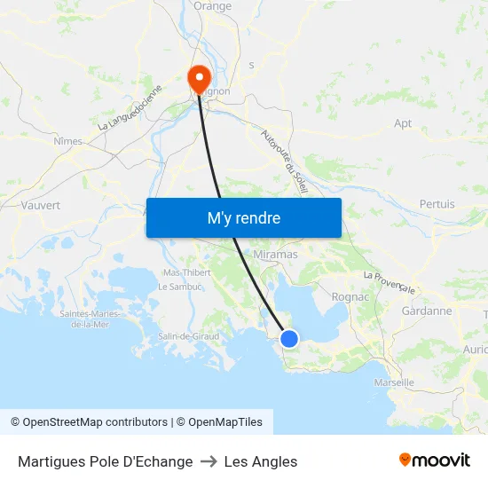 Martigues Pole D'Echange to Les Angles map