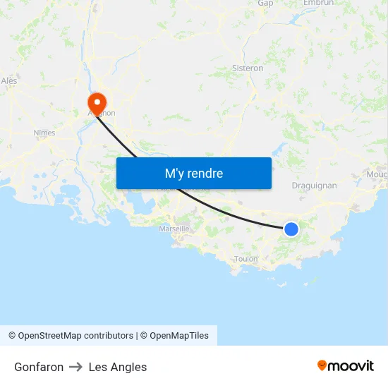 Gonfaron to Les Angles map