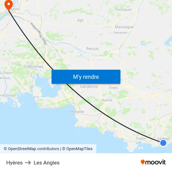 Hyères to Les Angles map