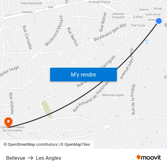 Bellevue to Les Angles map