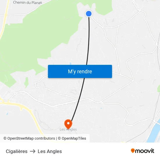 Cigalières to Les Angles map