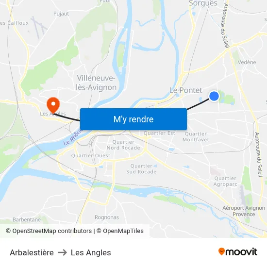 Arbalestière to Les Angles map