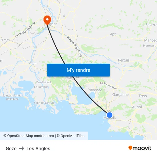 Gèze to Les Angles map