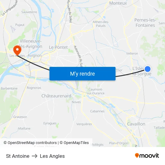 St Antoine to Les Angles map