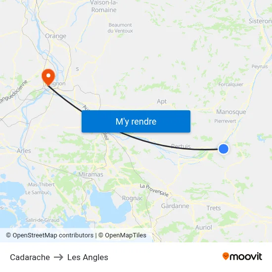 Cadarache to Les Angles map