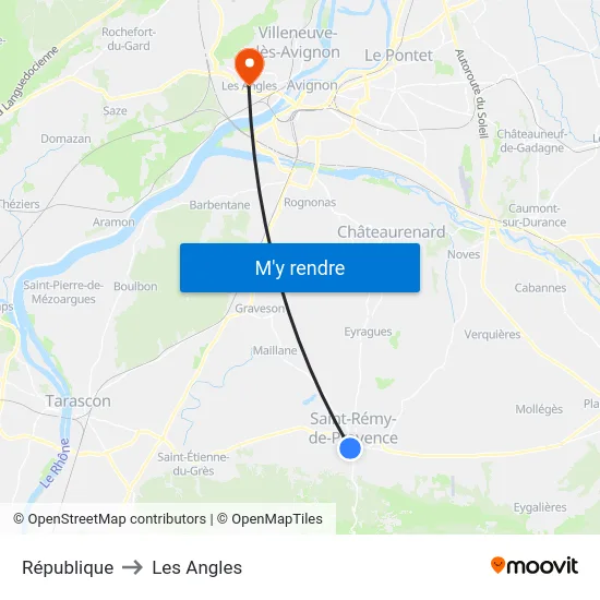 République to Les Angles map