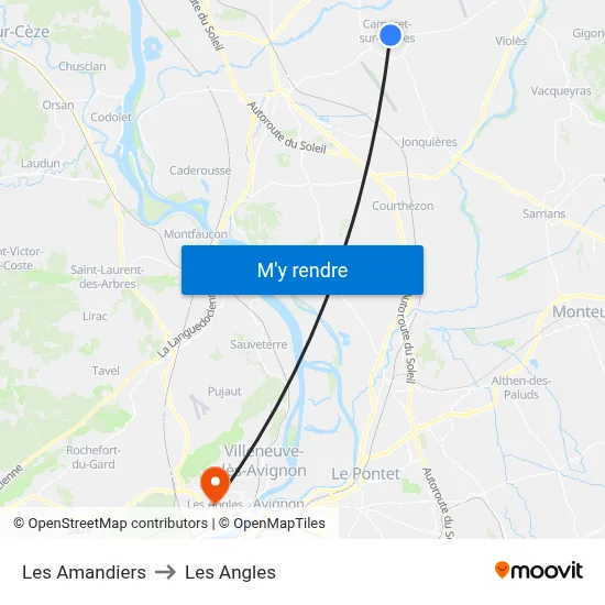 Les Amandiers to Les Angles map