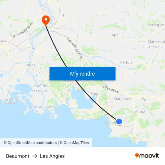 Beaumont to Les Angles map