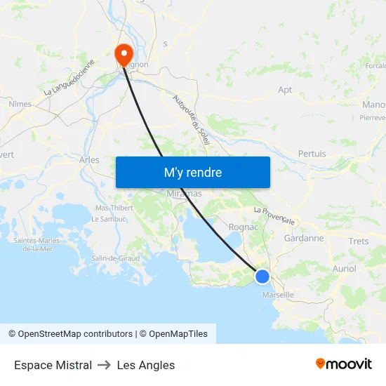 Espace Mistral to Les Angles map