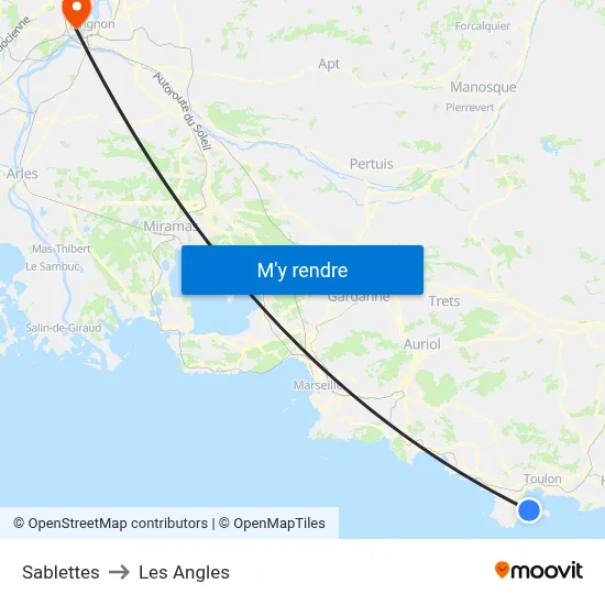 Sablettes to Les Angles map