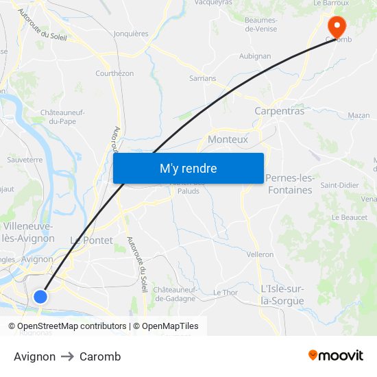Avignon to Caromb map