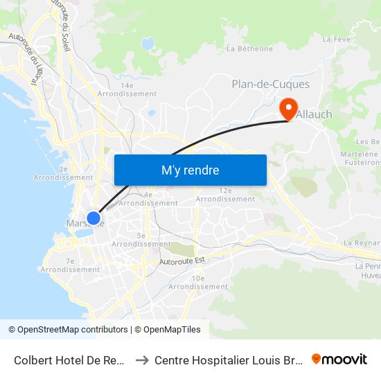Colbert Hotel De Region to Centre Hospitalier Louis Brunet map