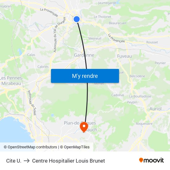 Cite  U. to Centre Hospitalier Louis Brunet map