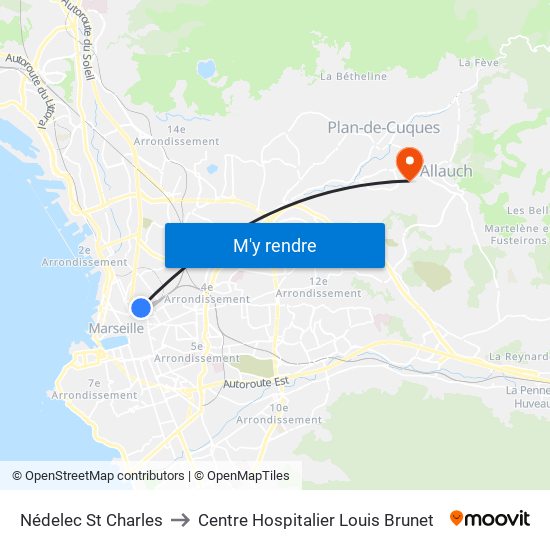 Nédelec St Charles to Centre Hospitalier Louis Brunet map