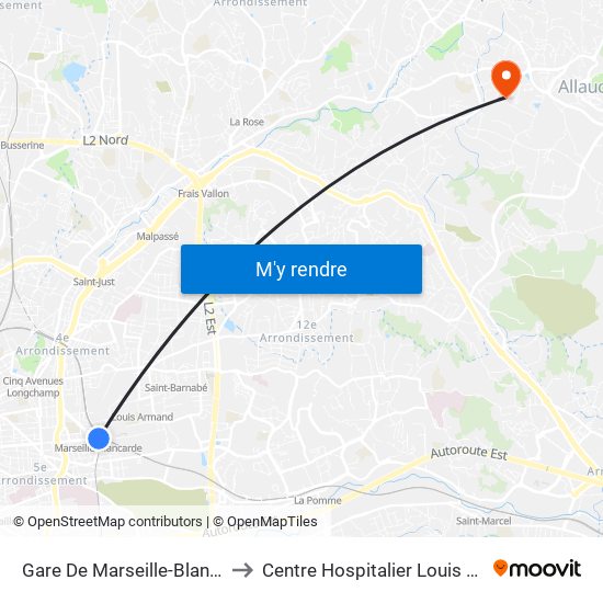 Gare De Marseille-Blancarde to Centre Hospitalier Louis Brunet map