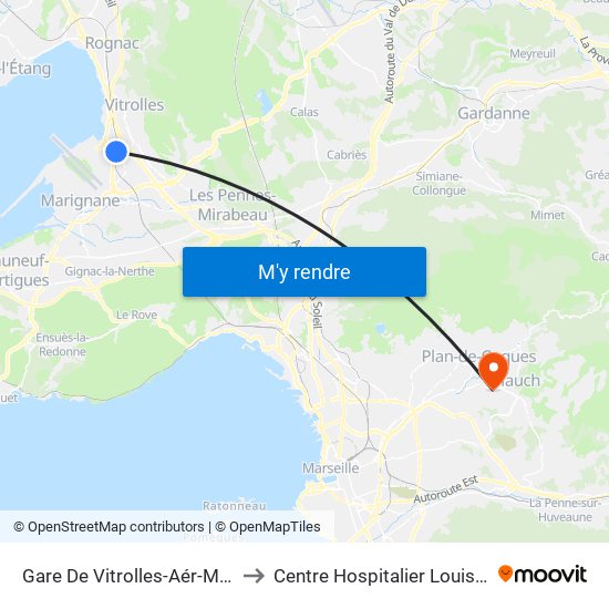 Gare De Vitrolles-Aér-Marseille to Centre Hospitalier Louis Brunet map