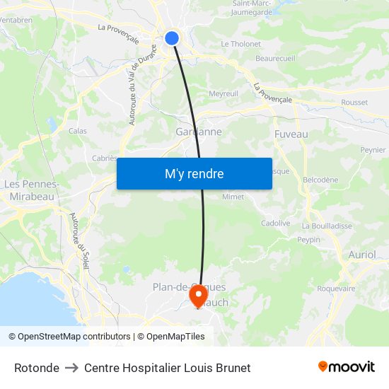 Rotonde to Centre Hospitalier Louis Brunet map