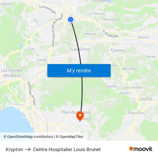 Krypton to Centre Hospitalier Louis Brunet map