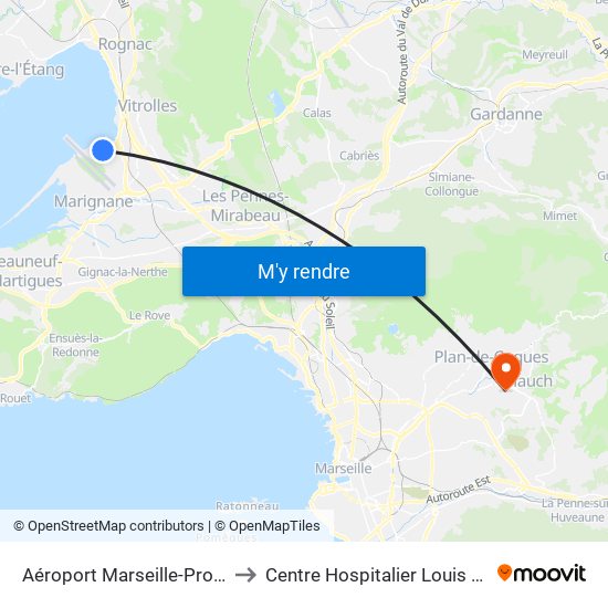 Aéroport Marseille-Provence to Centre Hospitalier Louis Brunet map