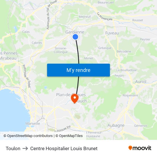 Toulon to Centre Hospitalier Louis Brunet map