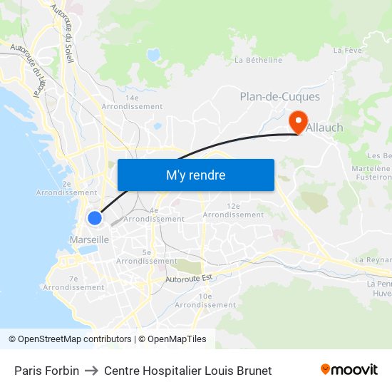 Paris Forbin to Centre Hospitalier Louis Brunet map