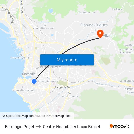 Estrangin Puget to Centre Hospitalier Louis Brunet map